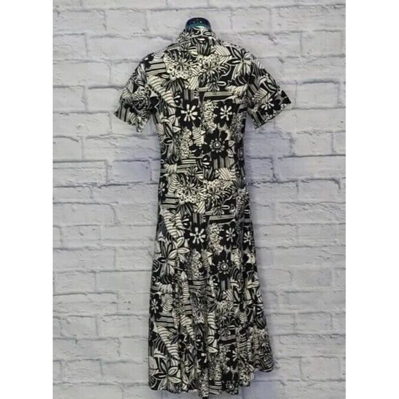 TALBOTS Womens Black and white linen floral print Flared bottom midi dress Sz 8 - Picture 4 of 7